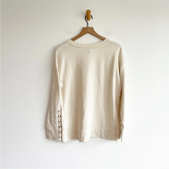 Joe's Collection Women's Sweater Distressed Hem Lace Up Sleeves Beige Size Large - Picture 6 of 9